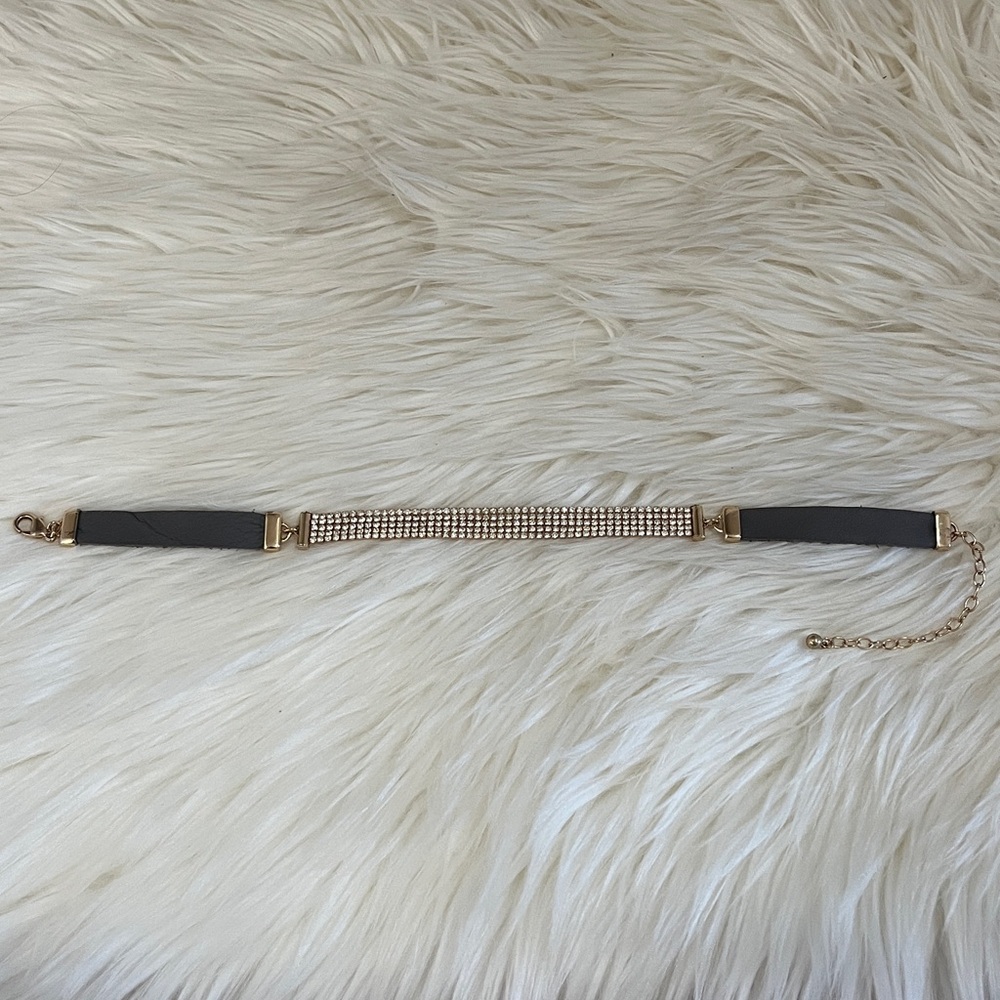 Brown and Gold with Rhinestone Detail Choker Necklace